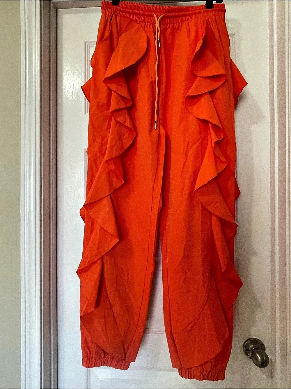 Hauture Neon Orange Ruffle Side Jogger Pants